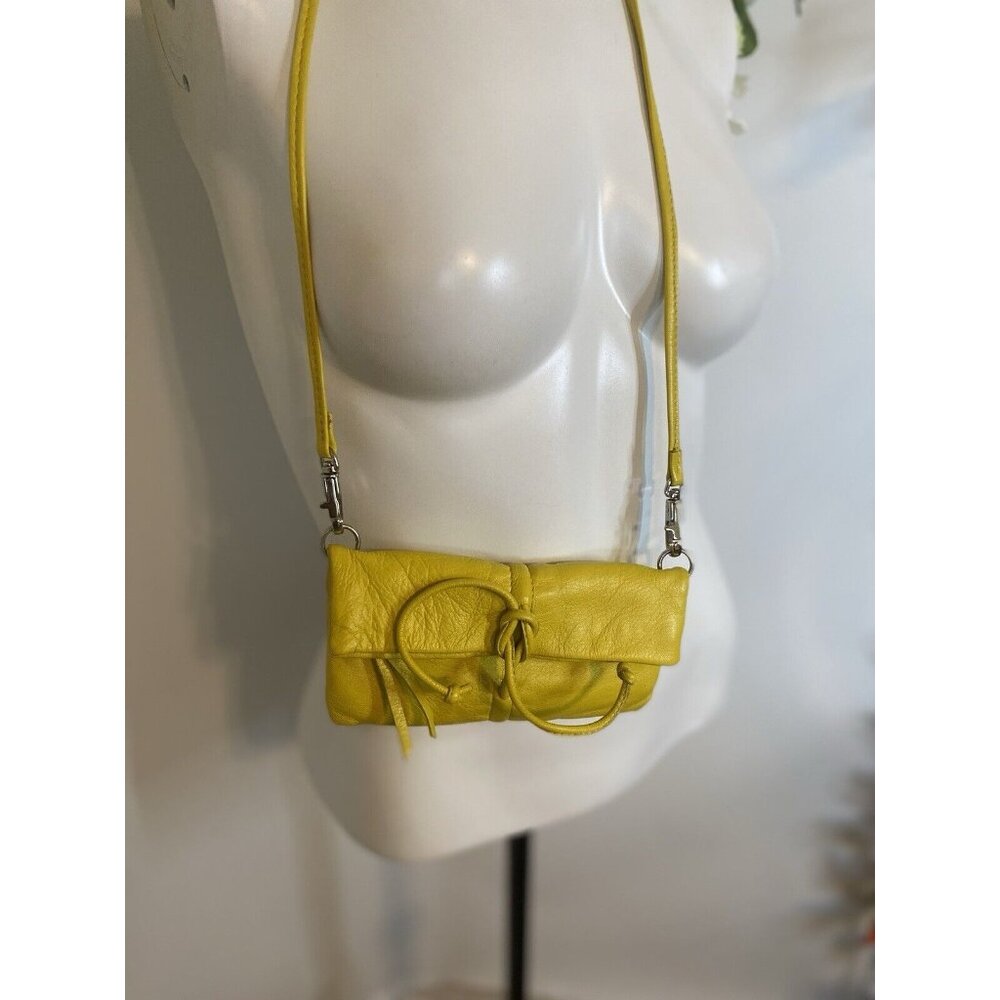 Arezzo Yellow Leather Small Crossbody Shoulder Bag Clutch Adj Long Strap 7.5x6" - Picture 9 of 16